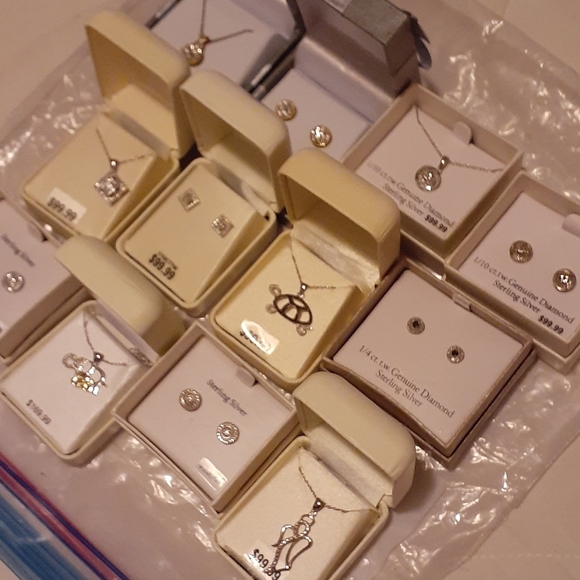 Sterling Silver Diamond Studs & Necklaces Lot Set - Picture 2 of 2